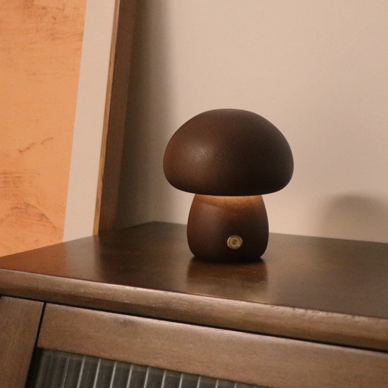 INS Wooden Cute Mushroom LED Night Light with Touch Switch Lamp