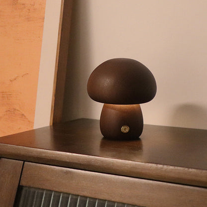 INS Wooden Cute Mushroom LED Night Light with Touch Switch Lamp