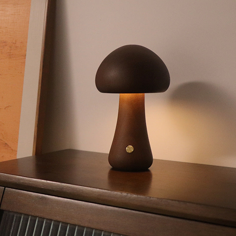 INS Wooden Cute Mushroom LED Night Light with Touch Switch Lamp