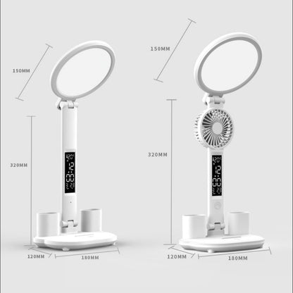 LED Clock Table Lamp USB Desk Light with Fan & Eye Protection
