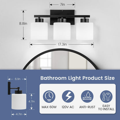 3 Light Bathroom Vanity Light, Black Bathroom Light Fixture, Modern Vanity Li...
