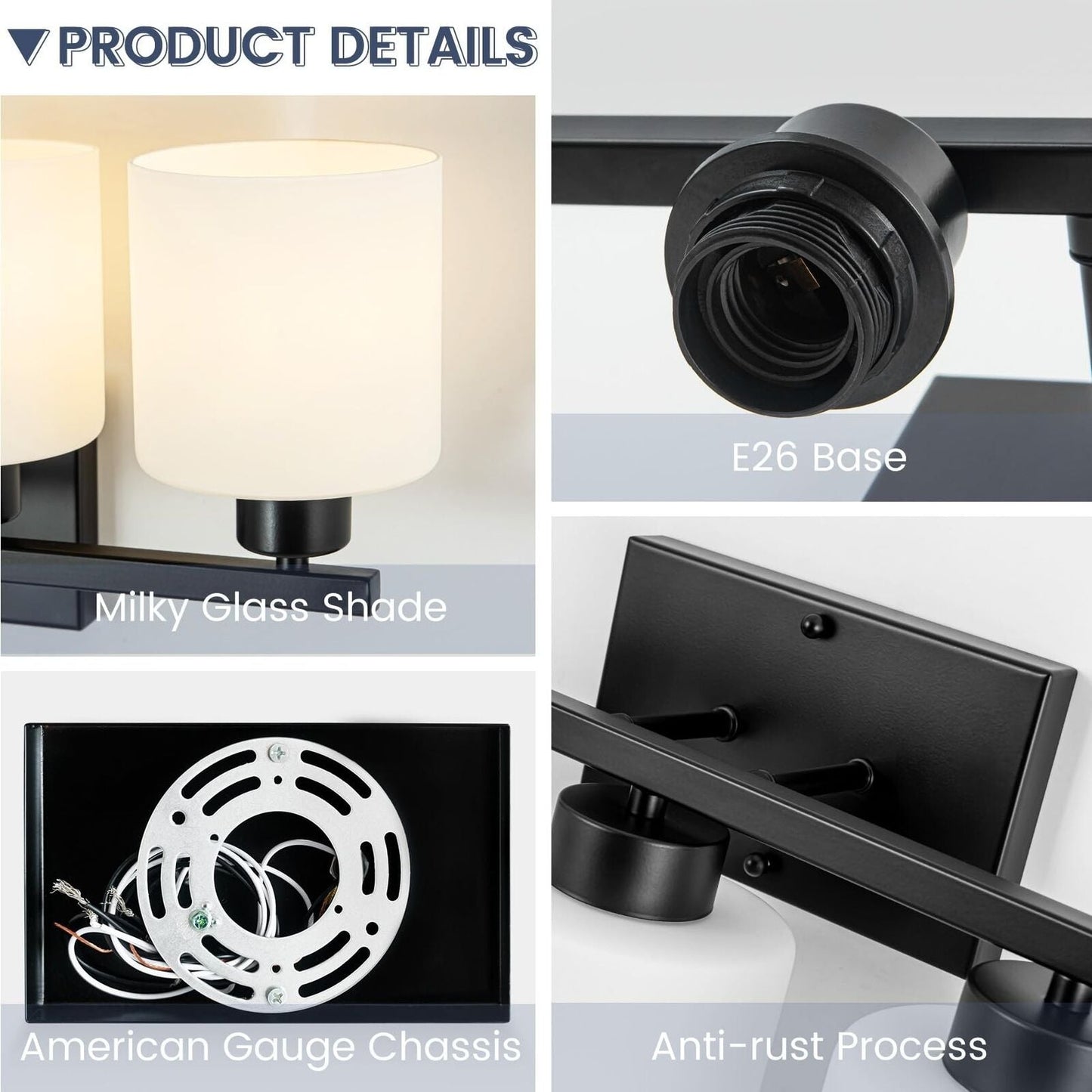 3 Light Bathroom Vanity Light, Black Bathroom Light Fixture, Modern Vanity Li...