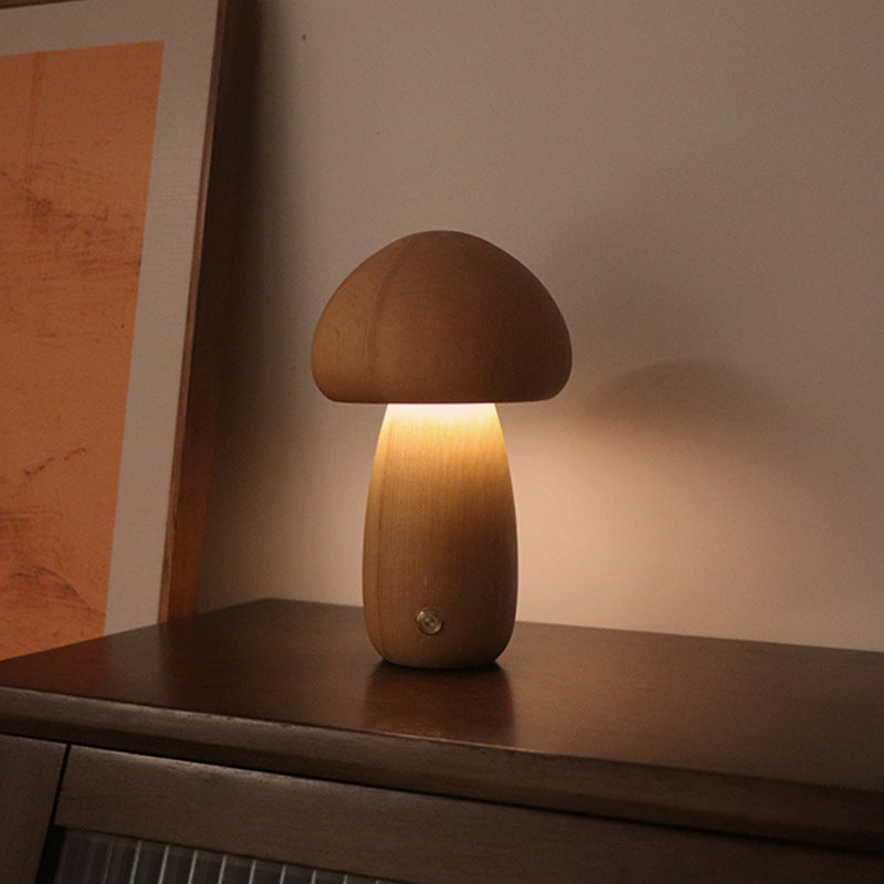 INS Wooden Cute Mushroom LED Night Light with Touch Switch Lamp