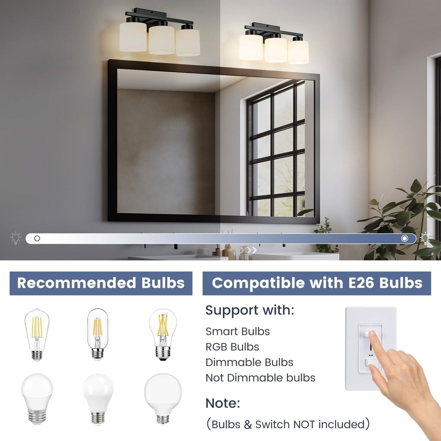 3 Light Bathroom Vanity Light, Black Bathroom Light Fixture, Modern Vanity Li...