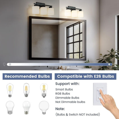 3 Light Bathroom Vanity Light, Black Bathroom Light Fixture, Modern Vanity Li...