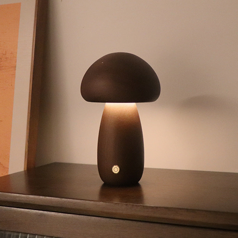 INS Wooden Cute Mushroom LED Night Light with Touch Switch Lamp