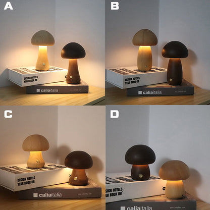 INS Wooden Cute Mushroom LED Night Light with Touch Switch Lamp