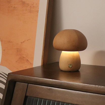 INS Wooden Cute Mushroom LED Night Light with Touch Switch Lamp
