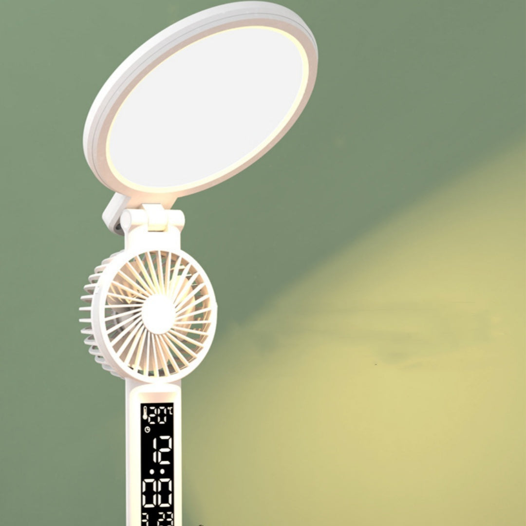 LED Clock Table Lamp USB Desk Light with Fan & Eye Protection
